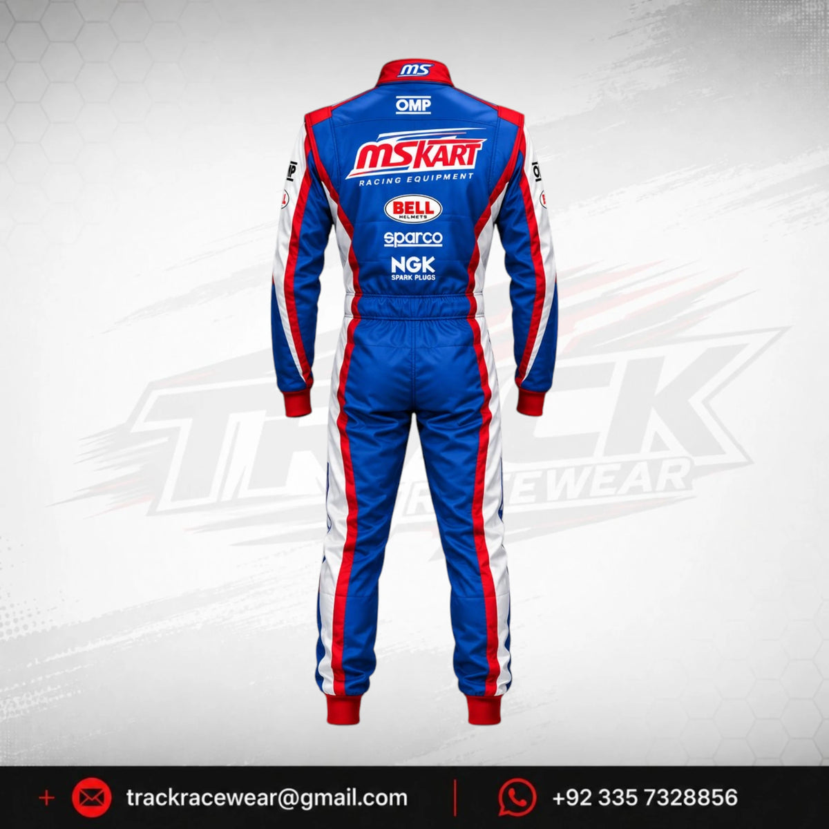 MS KART High-Performance Racing Suit – Royal Blue, Red & White