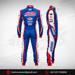 MS KART High-Performance Racing Suit – Royal Blue, Red & White