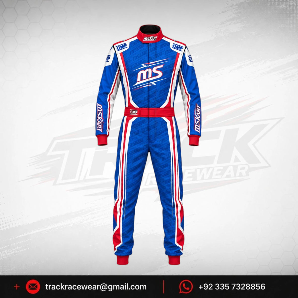 MS KART Racing Suit – Royal Blue, Red & White
