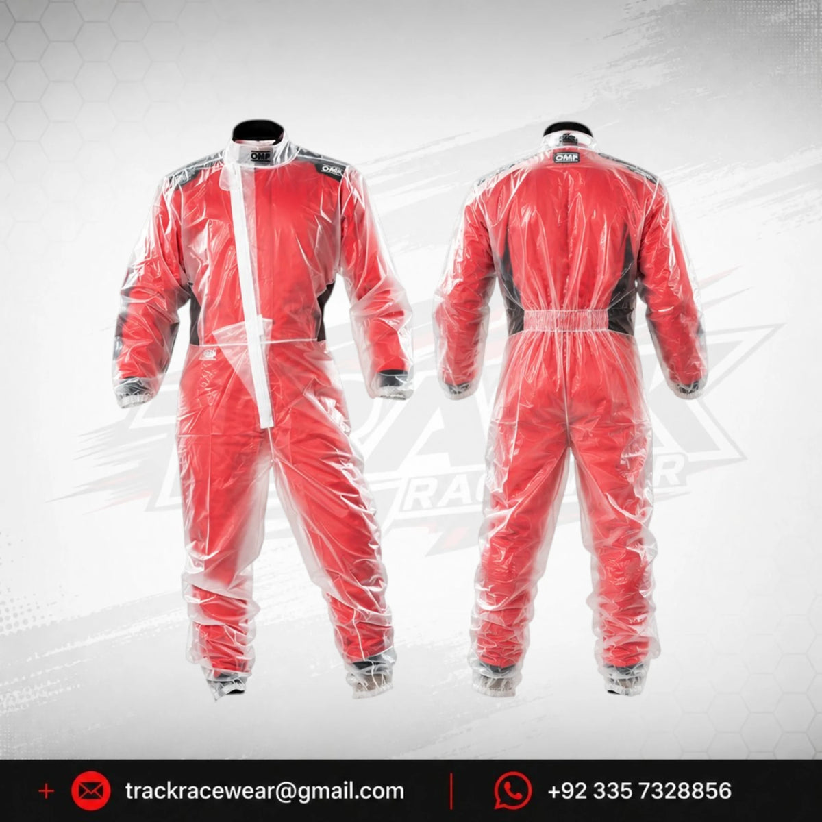 OMP Red Clear Kart Racing Rain Suit – Waterproof Over Suit