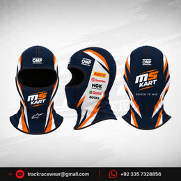 Official 2026 MS KART Balaclava – Navy Blue, Orange & White