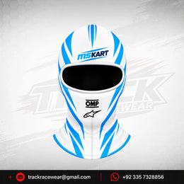 Official 2026 MS KART Balaclava – White & Cyan Blue