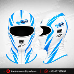 Official 2026 MS KART Balaclava – White & Cyan Blue