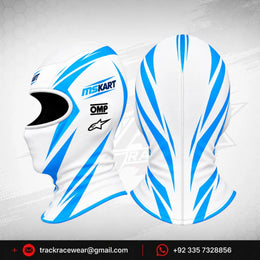 Official 2026 MS KART Balaclava – White & Cyan Blue