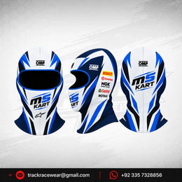 Official 2026 MS KART Balaclava – White, Navy & Cyan Blue