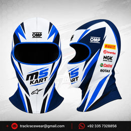 Official 2026 MS KART Balaclava – White, Navy & Cyan Blue