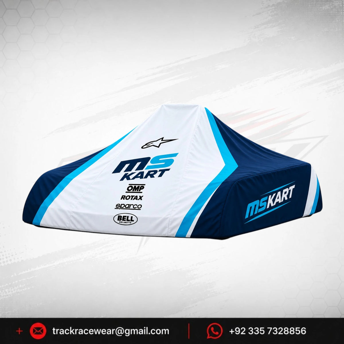 Official 2026 MS KART Factory Racing Protective Kart Cover – Dark Blue, Light Blue & White