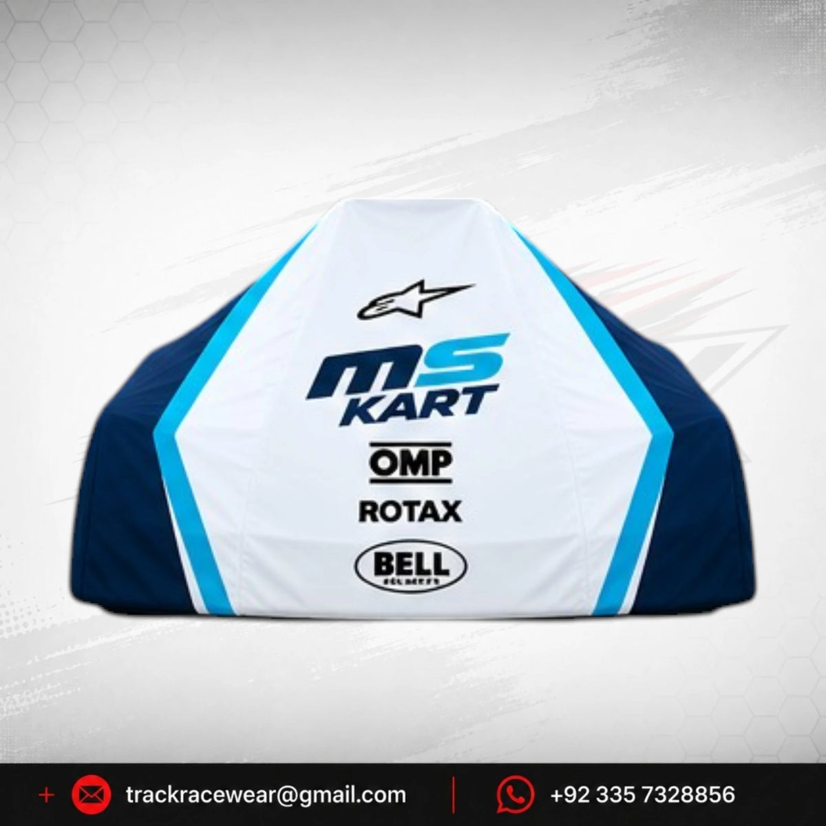 Official 2026 MS KART Factory Racing Protective Kart Cover – Dark Blue, Light Blue & White