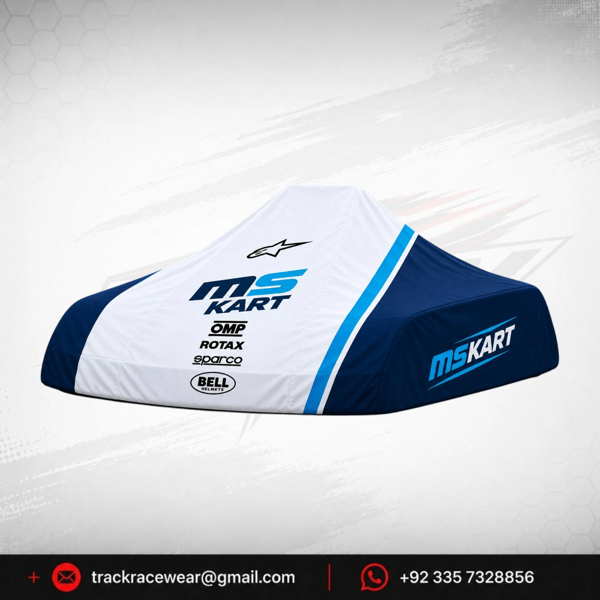 Official 2026 MS KART Factory Racing Protective Kart Cover – White & Dark Blue