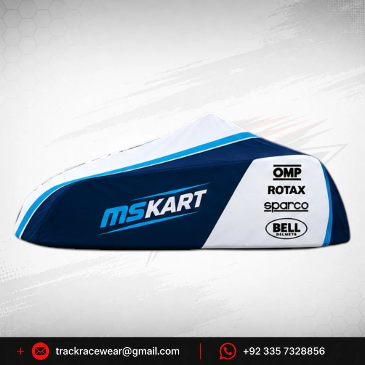 Official 2026 MS KART Factory Racing Protective Kart Cover – White & Dark Blue