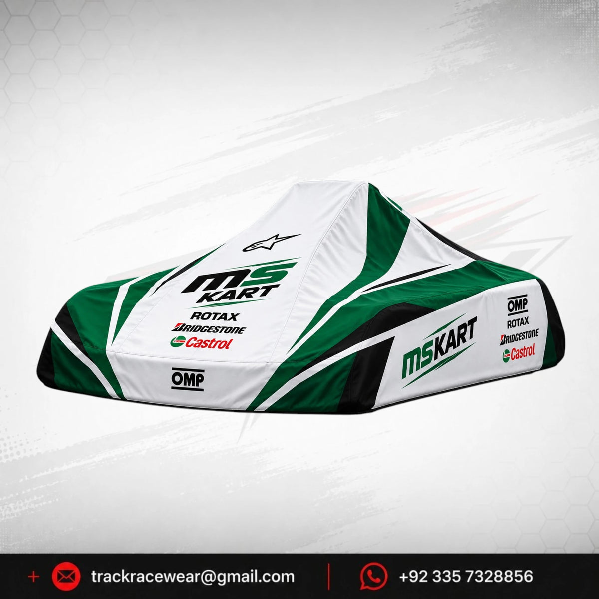 Official 2026 MS KART Factory Racing Protective Kart Cover – White, Green & Black