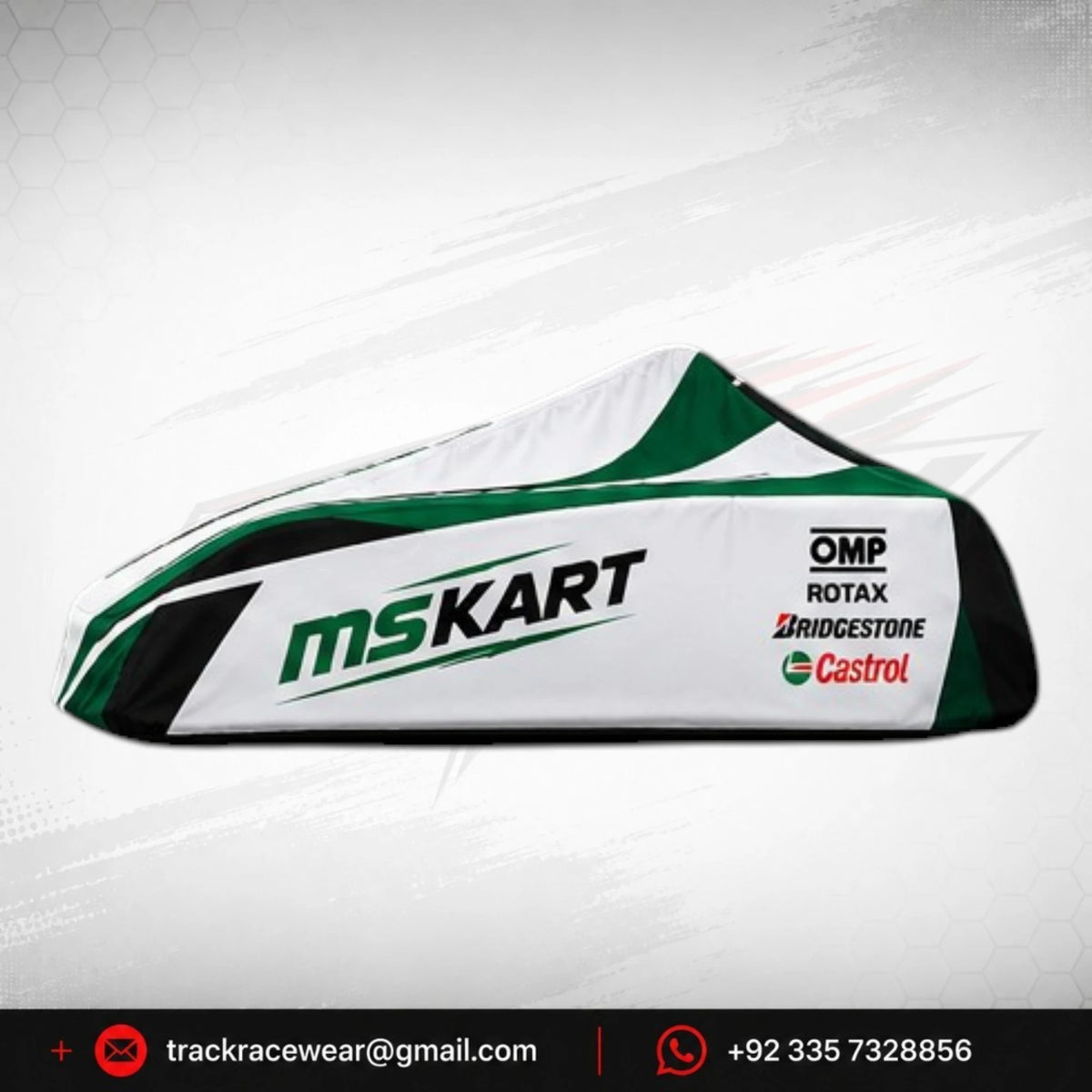 Official 2026 MS KART Factory Racing Protective Kart Cover – White, Green & Black
