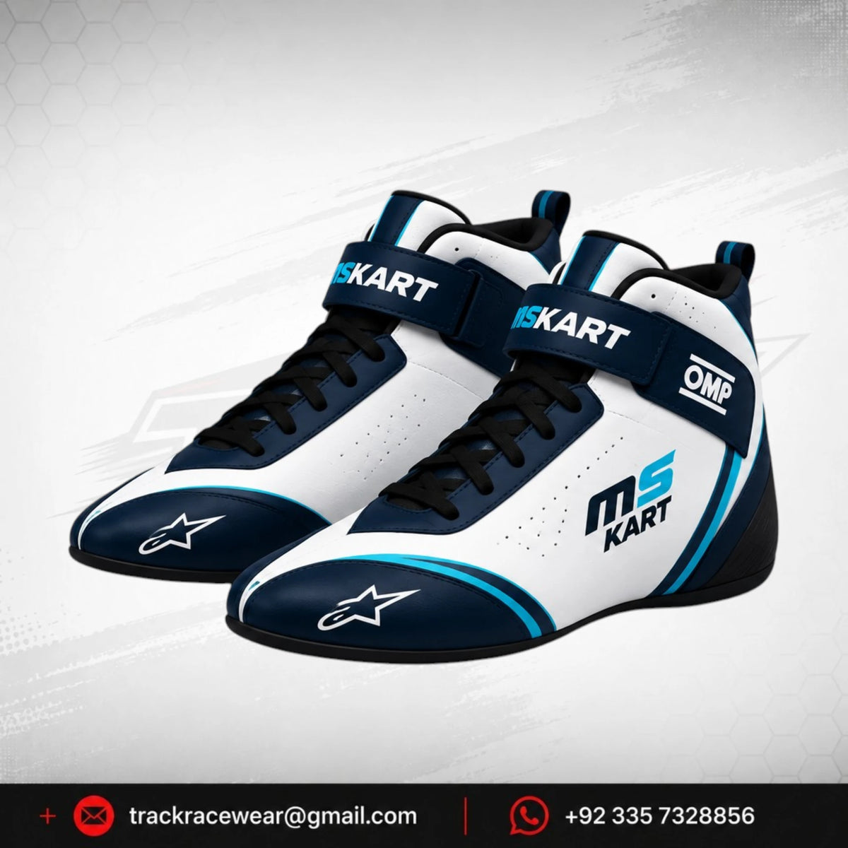 Official 2026 MS KART Factory Racing Shoes – Dark Blue, Light Blue & White