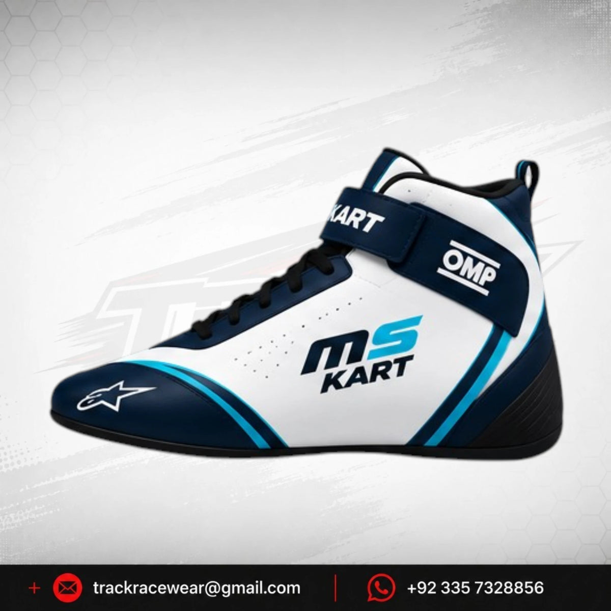 Official 2026 MS KART Factory Racing Shoes – Dark Blue, Light Blue & White
