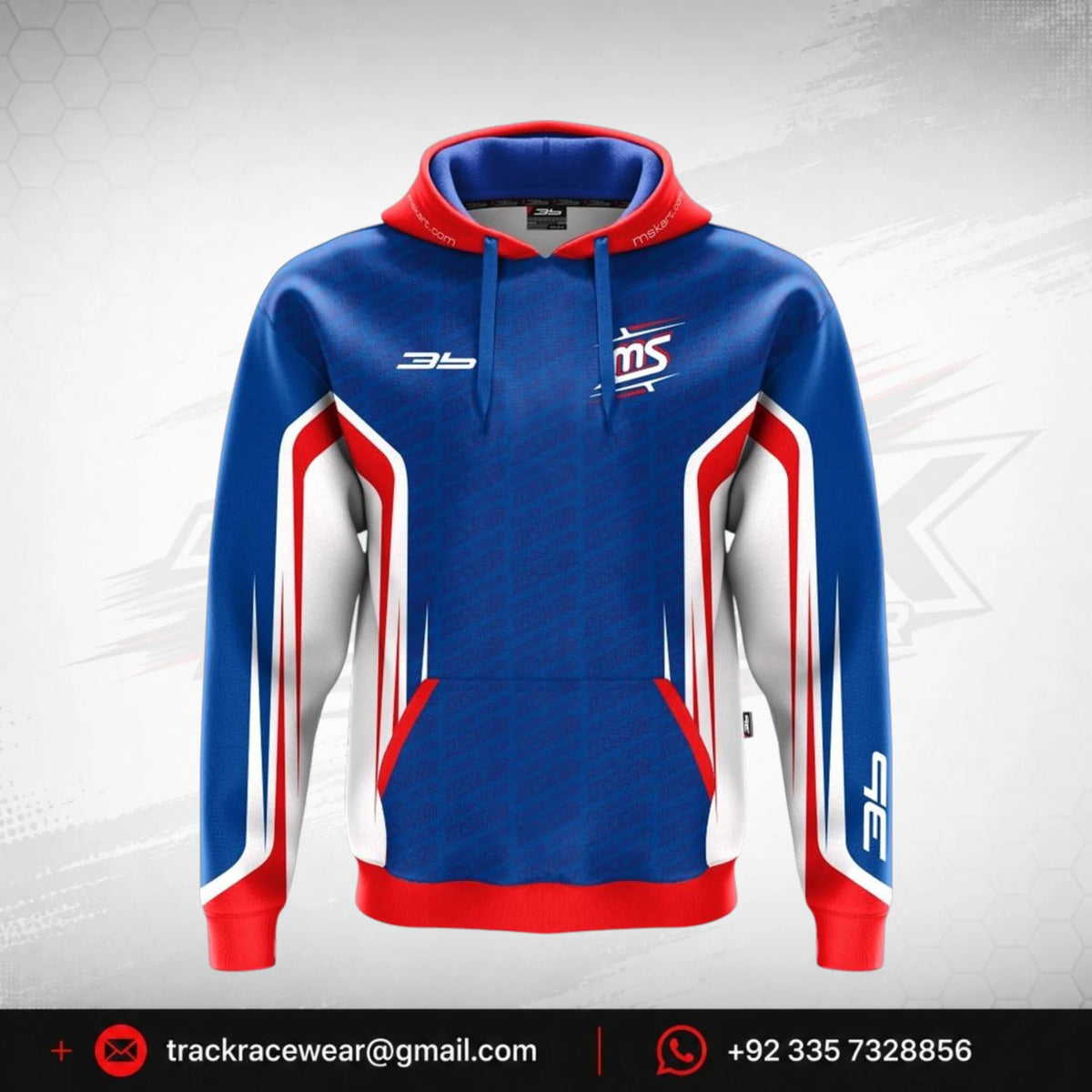 Official MS KART Factory Racing Pullover Hoodie – Royal Blue, Red & White