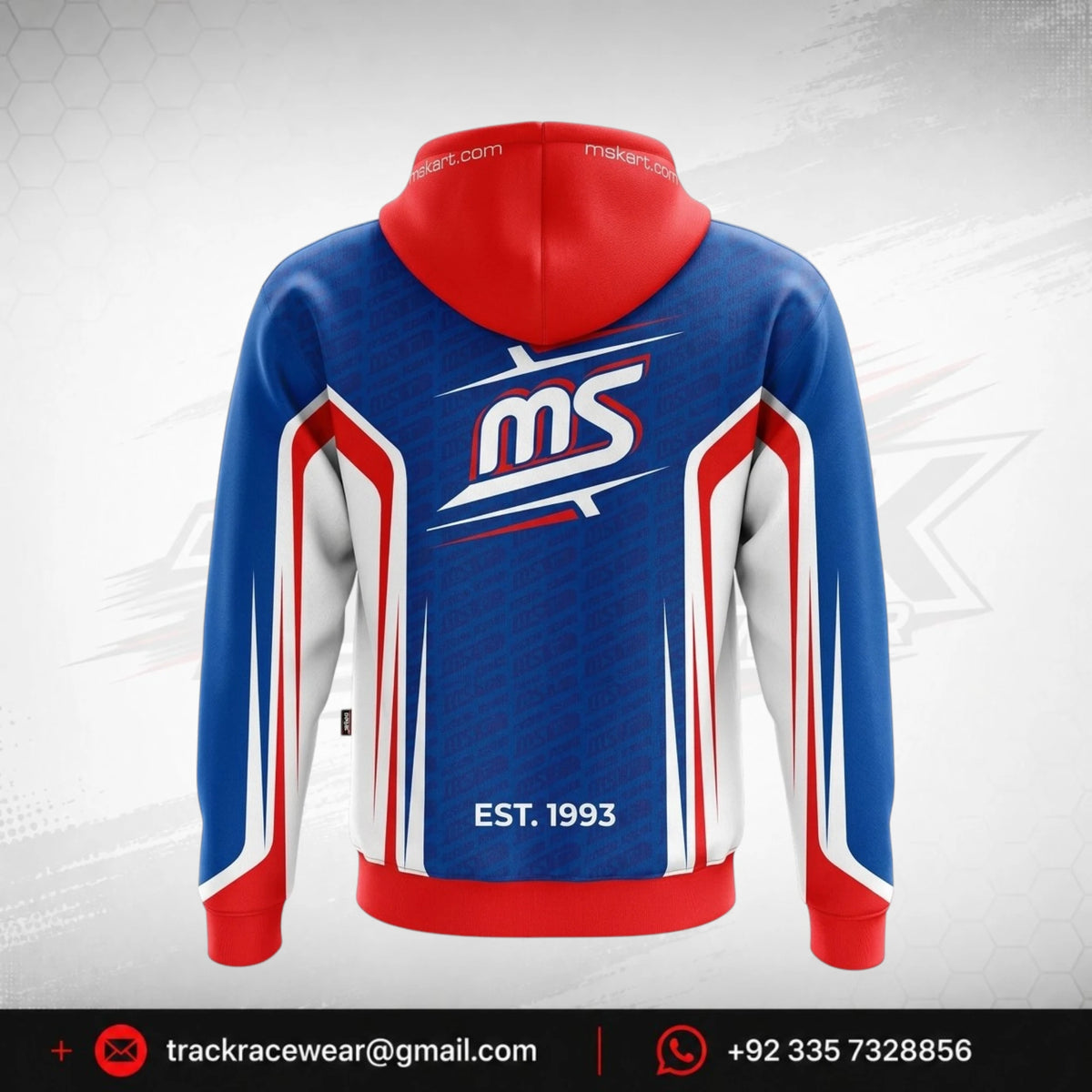 Official MS KART Factory Racing Pullover Hoodie – Royal Blue, Red & White