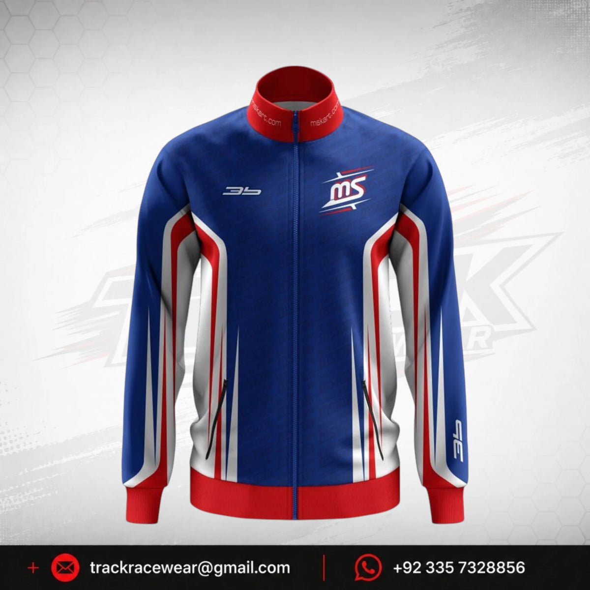 Official MS KART Factory Racing Zip-Up Sweatshirt Jacket – Royal Blue, Red & White