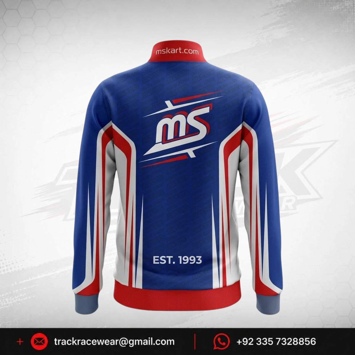 Official MS KART Factory Racing Zip-Up Sweatshirt Jacket – Royal Blue, Red & White