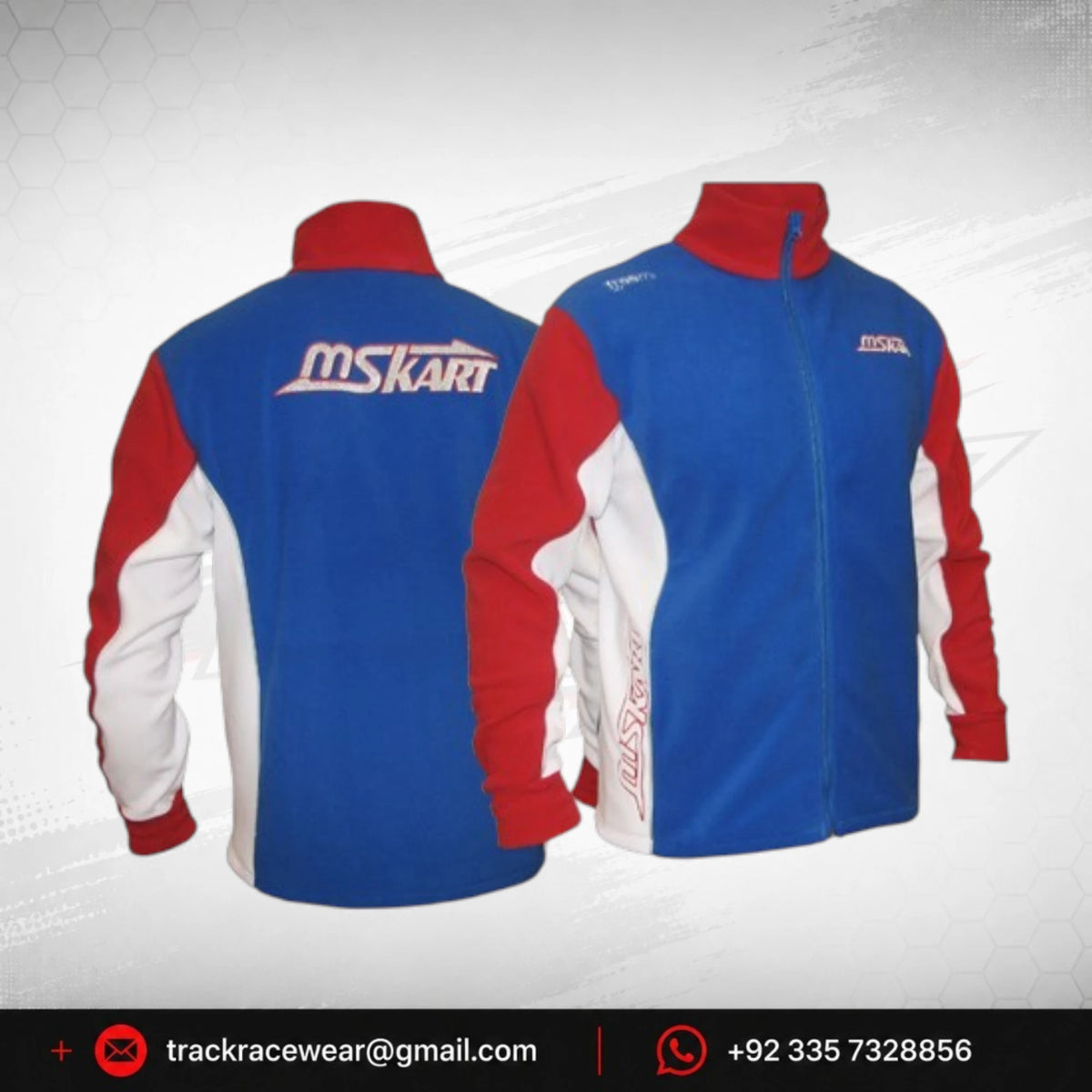 Official MS KART Racing Team Fleece Jacket – Blue, Red & White Colorblock