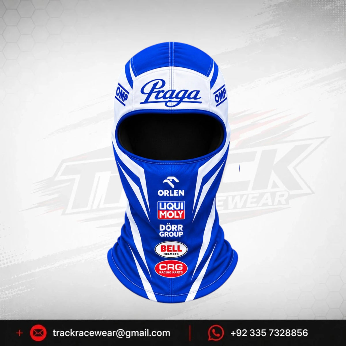Praga Blue White Karting Balaclava