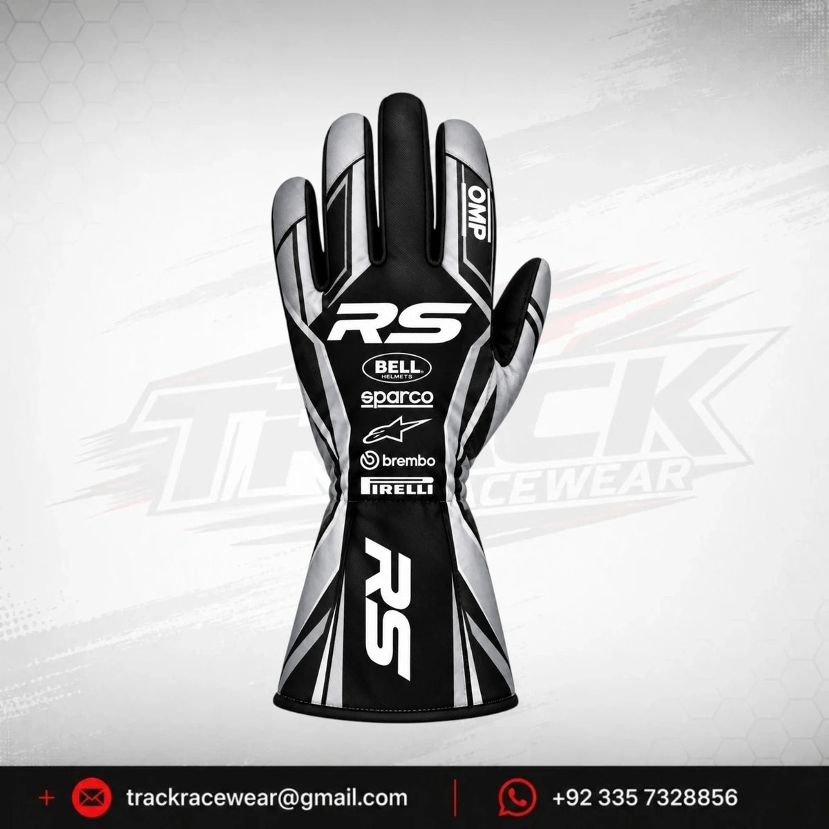 RS Black Silver Racing Gloves