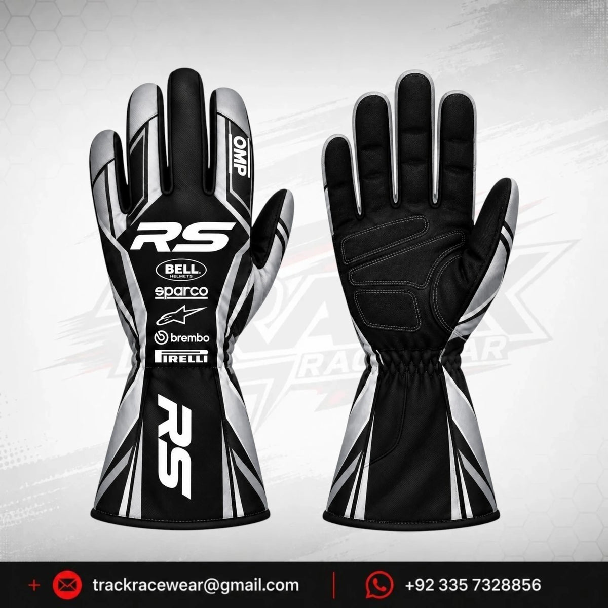 RS Black Silver Racing Gloves