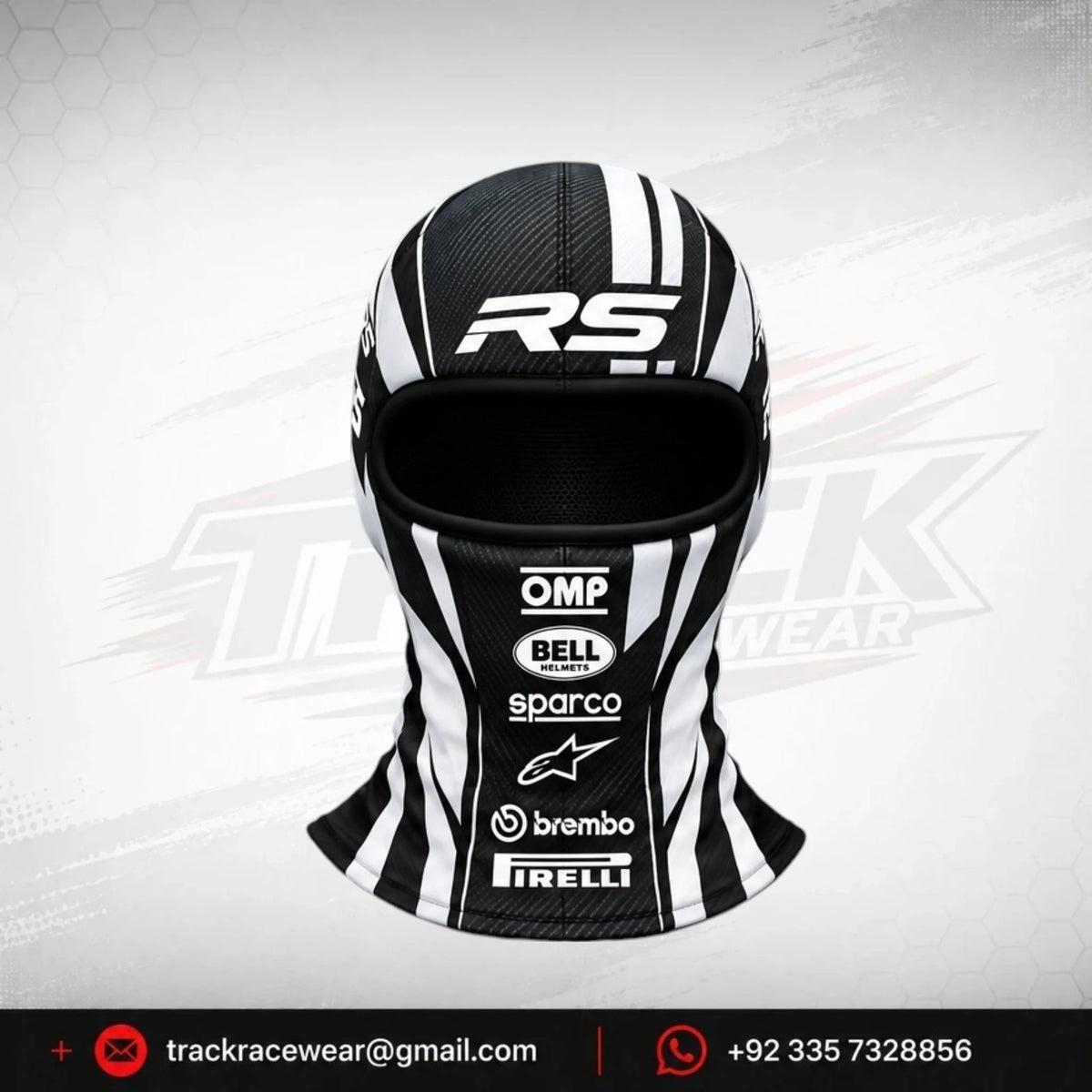 RS Black White Karting Balaclava