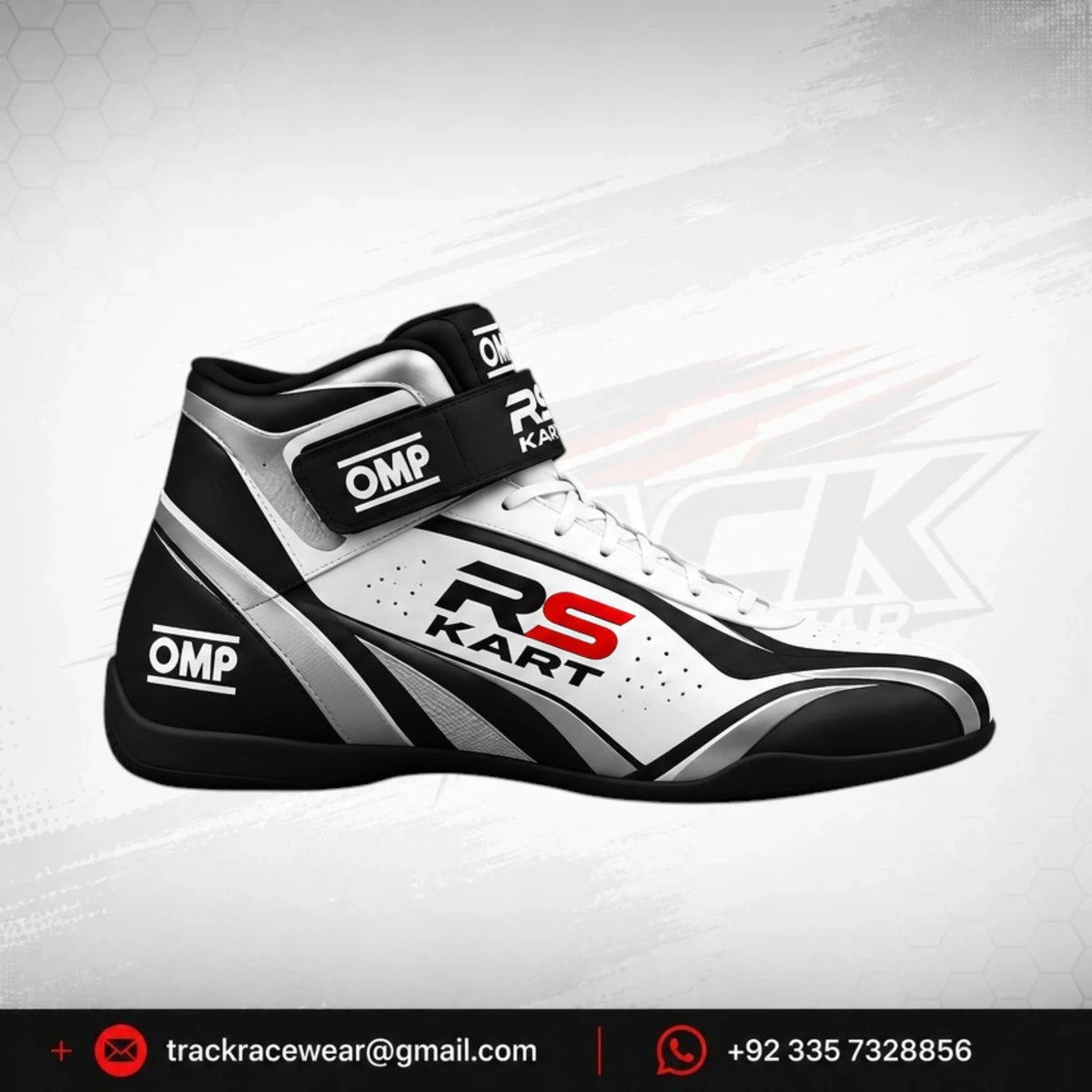 RS Kart White Black Racing Shoes