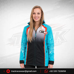 Turquoise Black Motorsport Jacket with Red Racing Accents