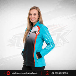 Turquoise Black Motorsport Jacket with Red Racing Accents