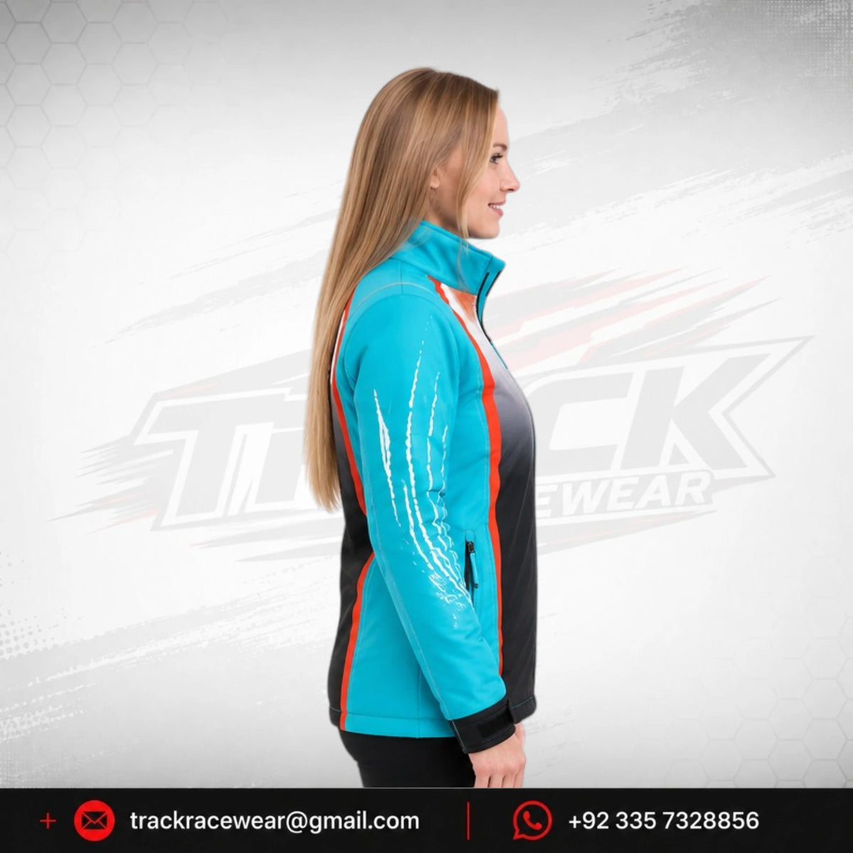 Turquoise Black Motorsport Jacket with Red Racing Accents