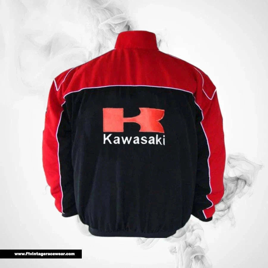 Kawasaki F1 Inspired Motorcycle Jacket Red Black Racing Style
