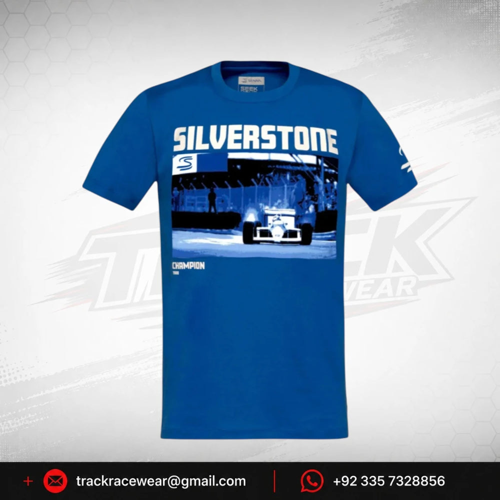 Ayrton Senna F1 Silverstone Circuit Graphic T-Shirt - Blue